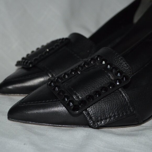 Sz 6.5 Kennel Schmenger Black Leather Buckle Detail Pumps Heels - Picture 2 of 8